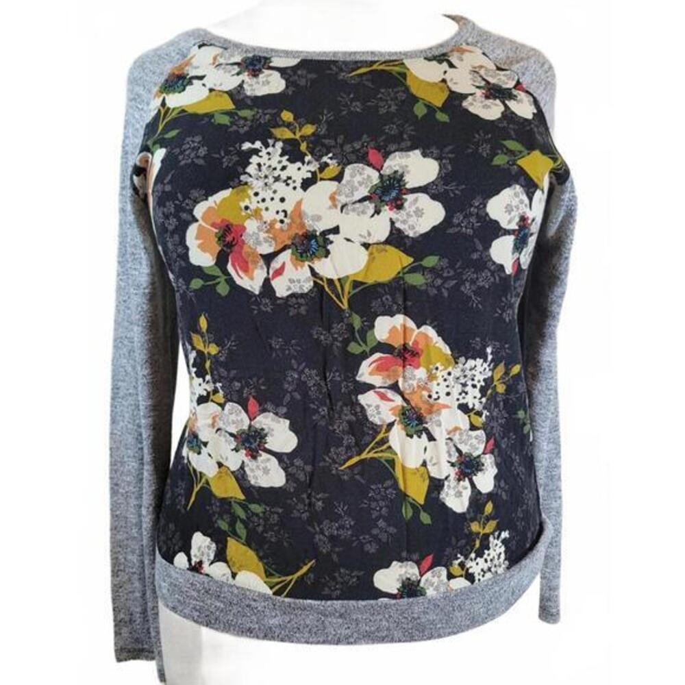 KUT‎ from the Kloth Women XL Floral Raglan Mixed Media Top Grey Black KT29201SP